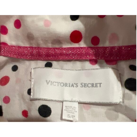 Victoria's Secret Long Sleeve White Pink Black Dots Cotton Pajama Shorts Set S - Picture 13 of 14